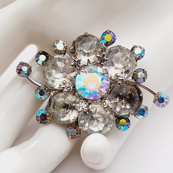 Vintage 1950s Judy Lee Style Rhinestone Silver Tone Brooch - Picture 2 of 8